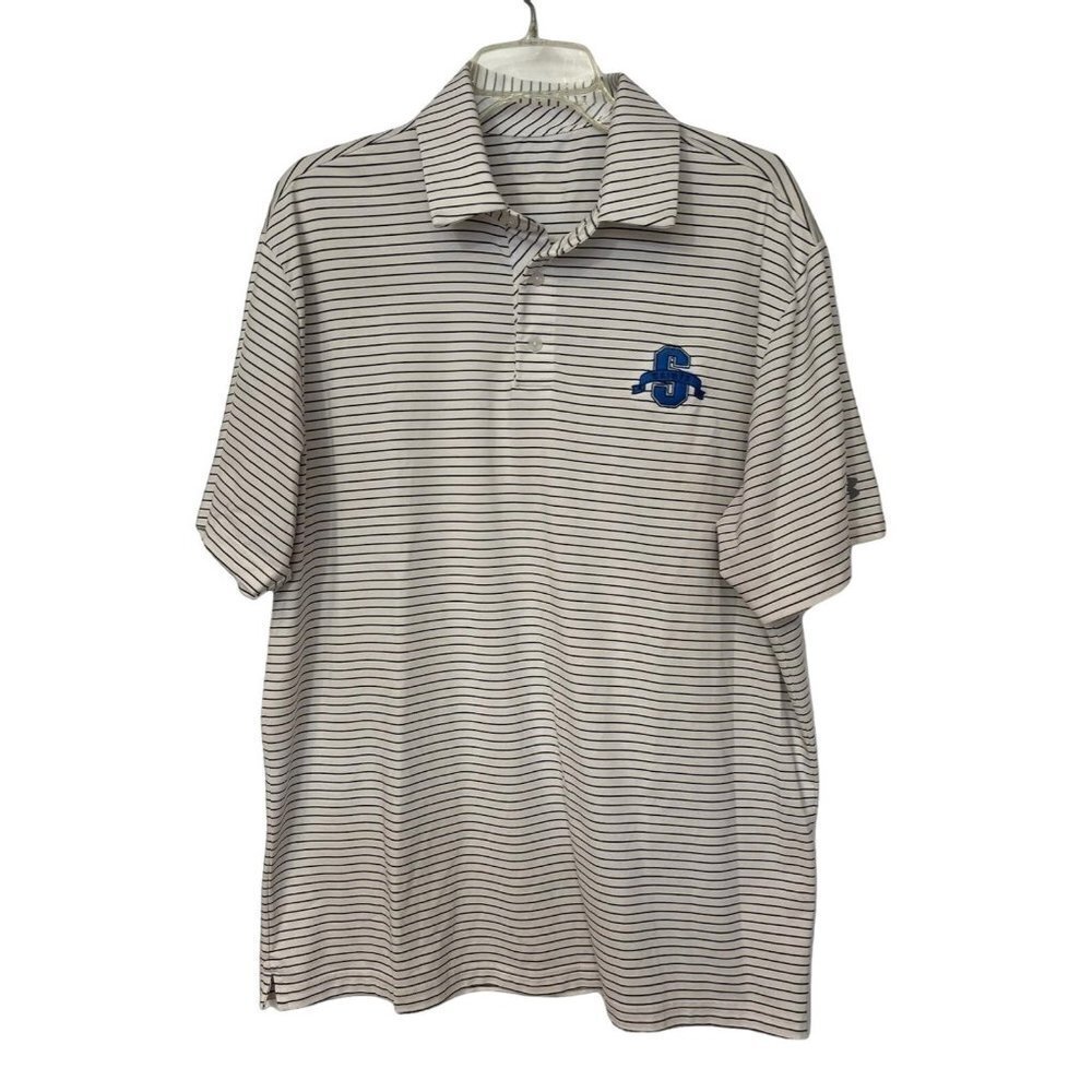 UNDER ARMOUR Heat Gear Performance‎ Polo/Golf Shirt Men XL White Striped SAINTS